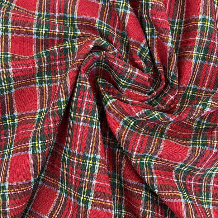 Tessuto Tartan Scozzese Rosso a Motivo Piccolo Dorato